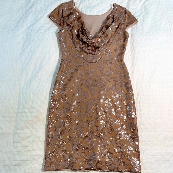 Calvin Klein Champagne Sequin Mini Dress NWT Cocktail (Size 6) - Picture 2 of 7